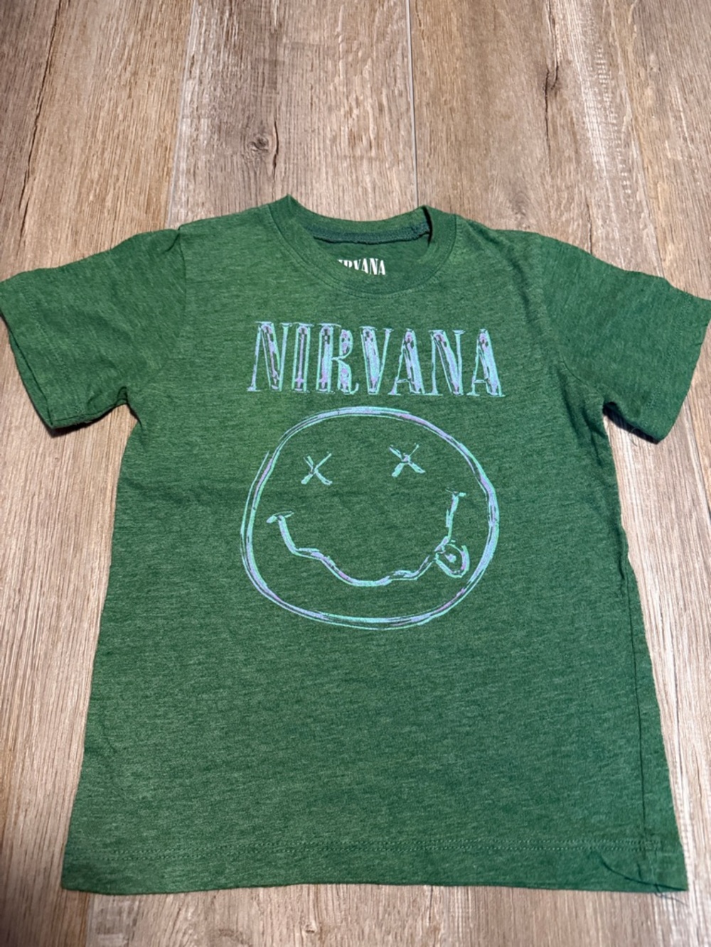 NIRVANA Green Kids Short Sleeve Tee with Smiley Logo